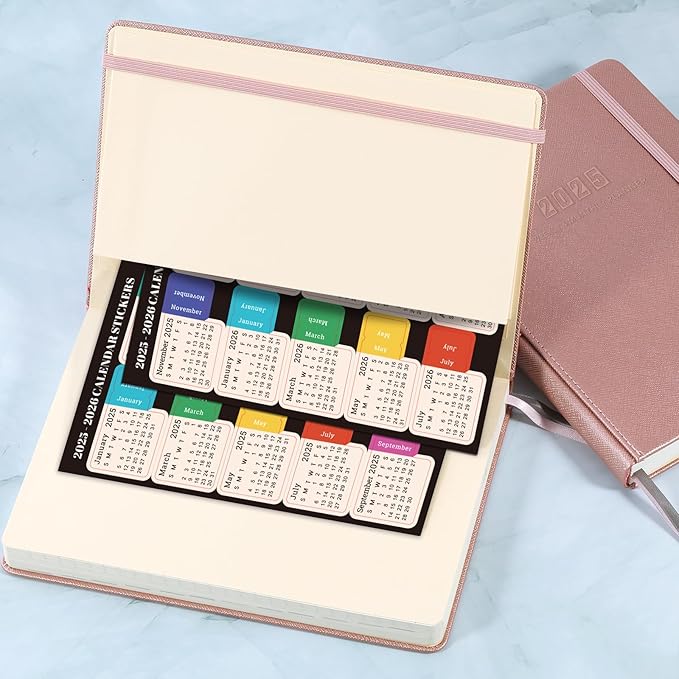 2025 Planner - 2025 Planner Weekly and Monthly, 5.75" x 8.25", Jan. 2025 - Dec. 2025, Saffiano Leather with Thick Paper, Back Pocket with 40 Notes Pages - Rose Gold