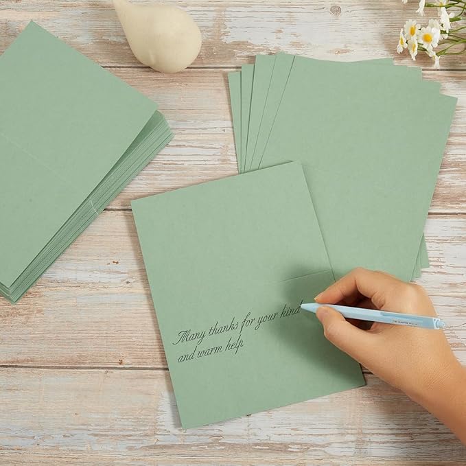 50 Pack Blank Cards Folded Cardstock Thank You Blank Greeting Cards for Invitations, Wedding, Greeting Cards, All Occasion DIY, 5x7 Folded Cards Sage-Green