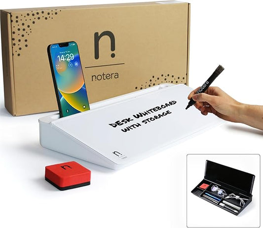 Wedge Desk Whiteboard Dry Erase Board, Glass Desktop Whiteboard with Storage - The Perfect Desk Board and Desk Buddy for Home, School and Office Accessories (White)