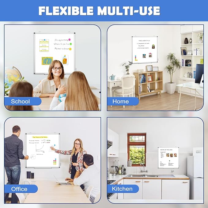 WALGLASS Double-Sided White Board, 24" x 24" Dry Erase Board Magnetic Whiteboard for Wall, Hanging Mounted Whiteboard Silver Aluminium Frame for Home, School, Office, Kitchen