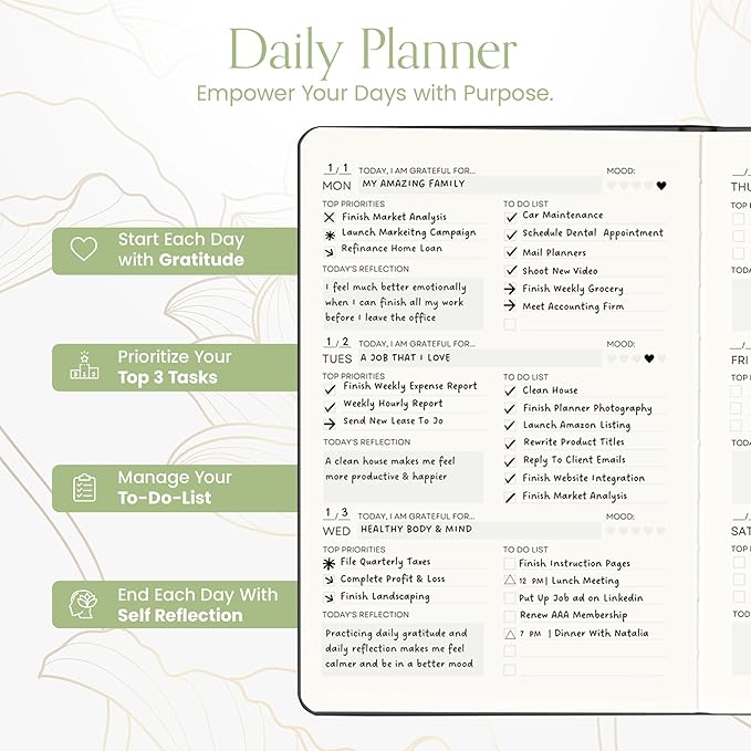 2025 Planner, Daily Journal & Gratitude Journal All-In-One with To Do List, Self Care Prompts & Habit Tracker - 7 x 10 - Morning