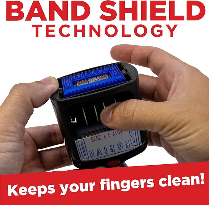 Self-Inking Rubber Date Office Stamp with Deposited Phrase - Blue Ink & Date Red Ink - 12-Year Band