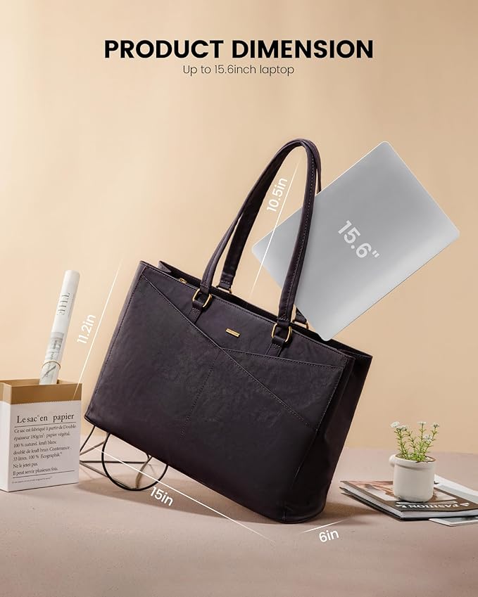 LOVEVOOK Laptop Bag for Women,15.6 Inch Laptop Tote Bag for Women,Vintage Leather Work Tote Bags Computer Teacher Bag,Waterproof Business Bag Office Briefcase