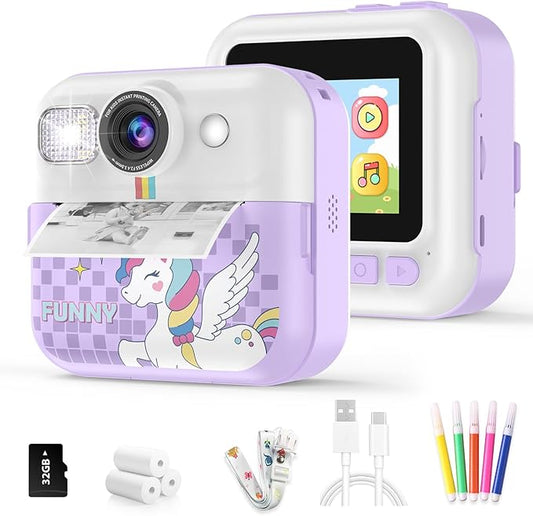Kids Toddler Camera Instant Print Toys,1080P Children Printable Camera,Christmas Birthday Gifts for Girls Boys Age 3-10 with 3 Roller Photo Paper