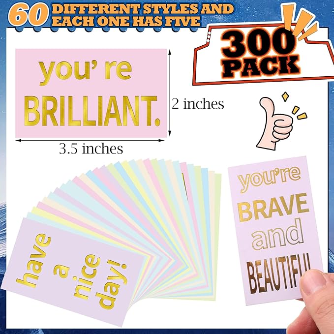 Jinei 300 Inspirational Affirmation Cards Positive Motivational Cards Small Mini Encouragement Quotes for Women Mother's Day Church(Gilded Style)