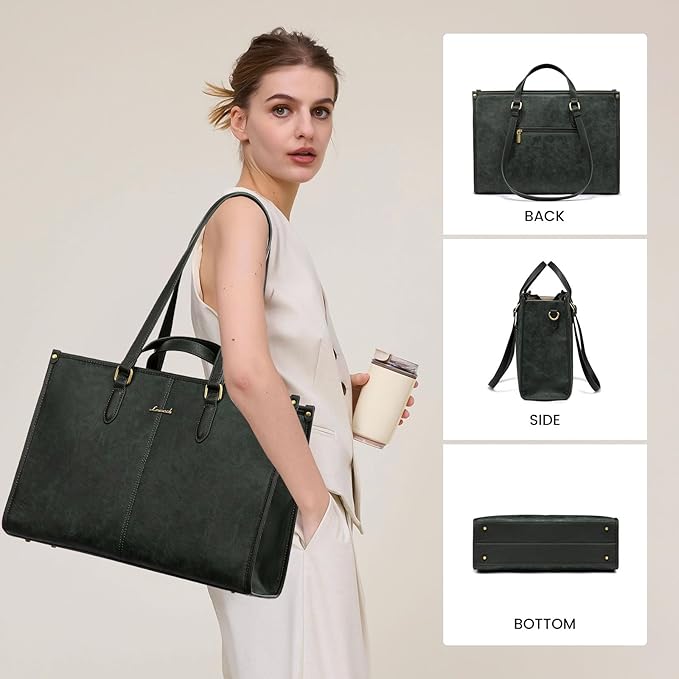 LOVEVOOK Laptop Bag for Women,15.6 inch Work Bags with Clutch, Vintage Leather Laptop Tote Bag,Computer Bag Laptop Purse, Briefcase Tote Bag Shoulder Bag Handbag for Business Office Teacher