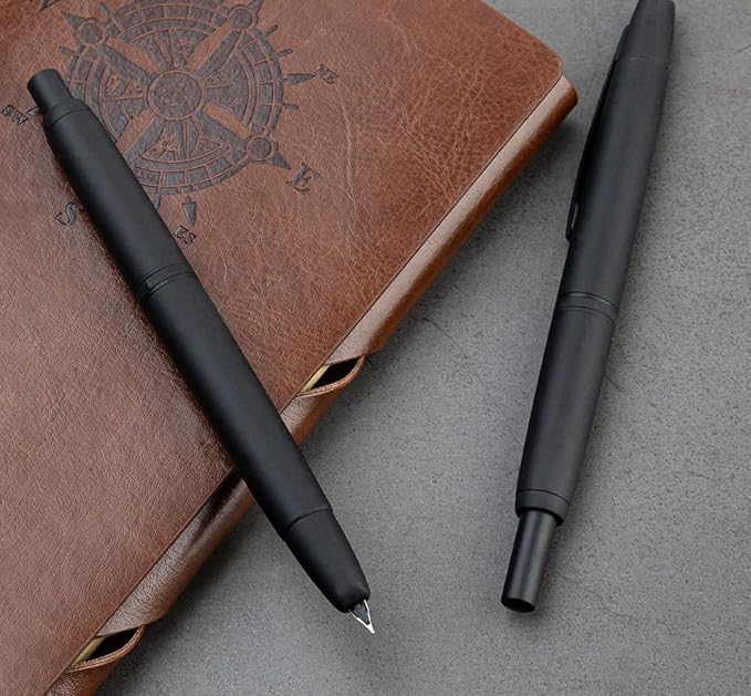 JINHAO 10 Press Fountain Pen, Retractable Metal Pen with Ink Converter (EF Nib 0.38mm, Matte Black)