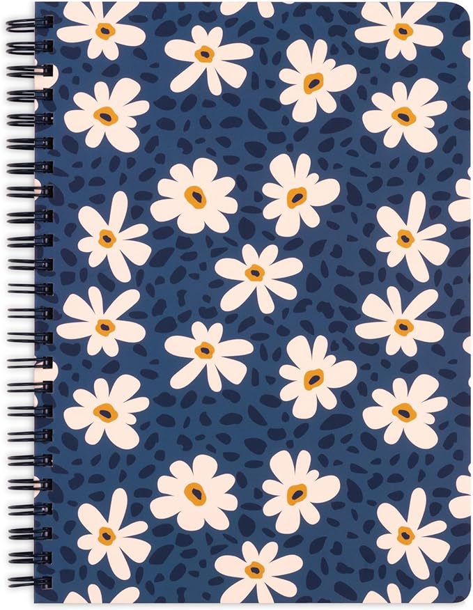 Steel Mill & Co Cute Mini Spiral Notebook, 8.25" x 6.25" Journal with Durable Hardcover and 160 Lined Pages (Leopard Daisy)