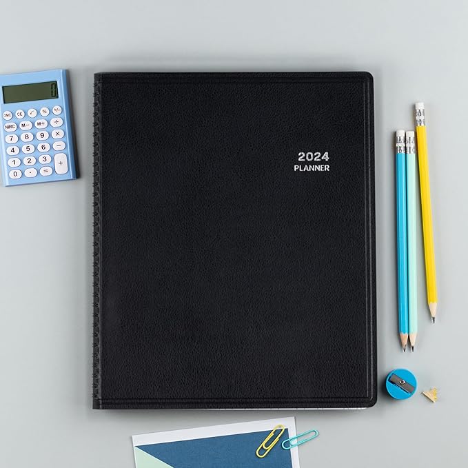 Blue Sky Aligned 2024 Weekly and Monthly Vertical Appointment Planner, 8.25" x 11", Heavyweight Cover, Semi Concealed Wirebound, Black (143590-24)