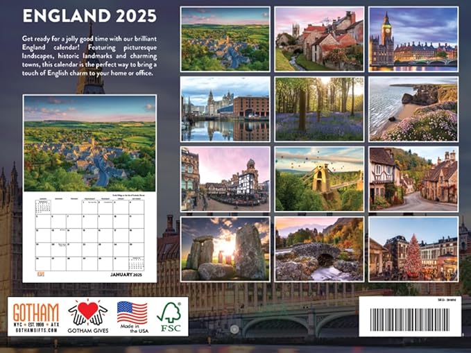 England Calendar 2025 Monthly Wall Calender 12 Month | American Made In The USA