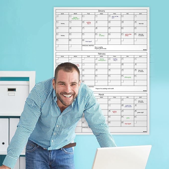 Dry Erase Laminated 3 Months Jumbo Calendar 36"x48"