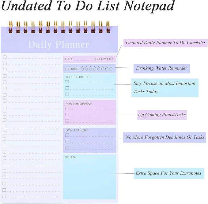 To Do List Notepad, 52 Sheets Undated Daily Planner 2024, 5.2"x7.8" To Do List Notebook, Do List Planner for Home School/Office Supplies