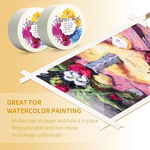 2 Packs White Artist Tape for Watercolor Paper Drafting Art Low Tack Masking Tape Acid Free Painter Watercolor Tape for Painting Canvas Framing, 2inch Wide 330FT Long Total