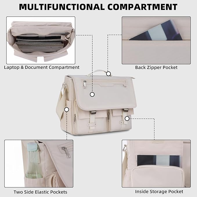 Lovvento Shoulder Messenger Bag for Men - Women Laptop Bag 15.6 inch Satchel Bags Mens Canvas Crossbody Tote Bags