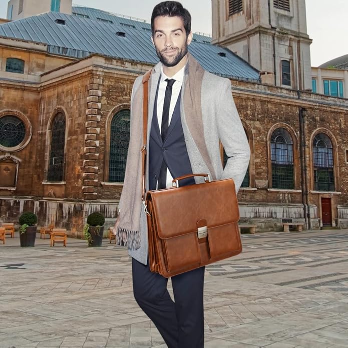 Jack&Chris Mens New PU Leather Attache Briefcase Traditional Messenger Lawyer Bag, MBYX015