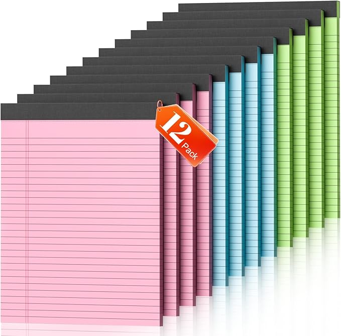 Legal Pads 8.5 x 11, 12 Pack Colored Note Pads 8.5 x 11 Pink Notepad 8.5 x 11 Multi-Color Pink/Green/Blue Writing Pads 8.5 x 11 Lined Paper Pads Wide Ruled Legal Pad Notebook Paper, 30 Sheets per Pad