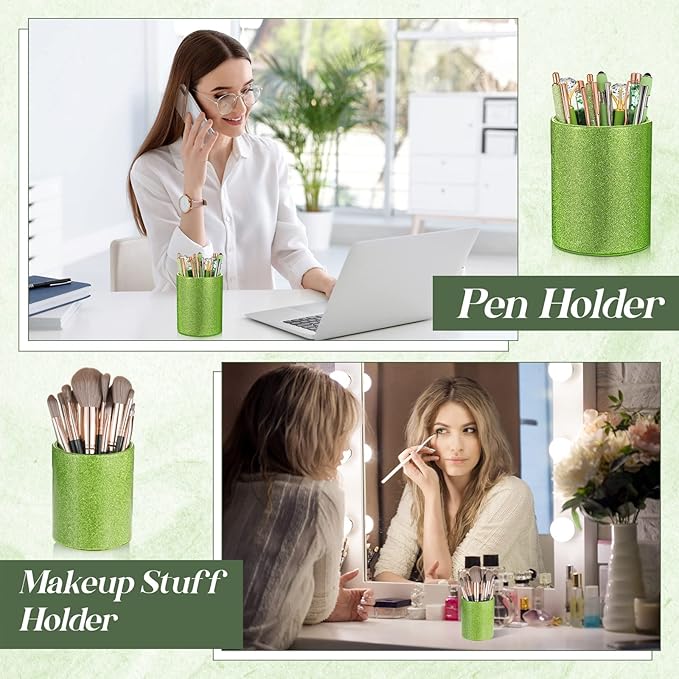 Sabary 8 Pcs Ballpoint Pens with Pen Holder for Desk Glitter Crystal Diamond Fancy Pencil Holder Bling Desk Organizer Cute Stationery Supplies for Women Girls Wedding Office School Gifts(Green)