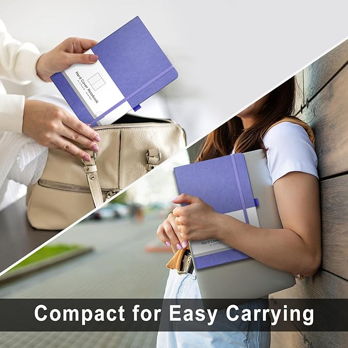 AHGXG Bullet Dotted Journal - 320 Numbered Pages Dot Grid Notebook A5 Thick Journal, 100gsm Thick Dotted Paper, Leather Hardcover,Inner Pocket, 5.75'' × 8.38''-Light Purple