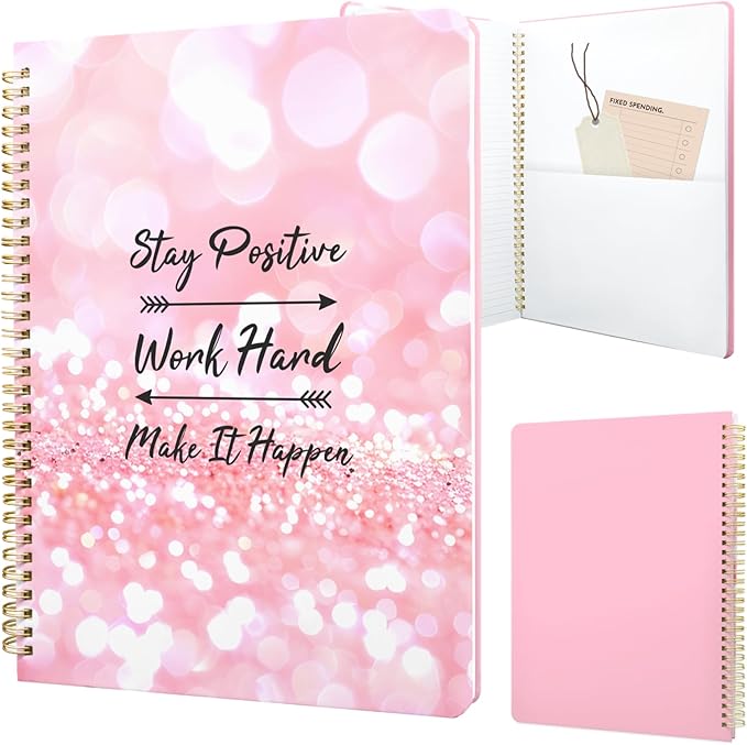 Cute Spiral Notebook journal A4 Aesthetic Pretty Design for Women Girls Kawaii with Pocket, 8.5 x 11 inch, Lined, Positive
