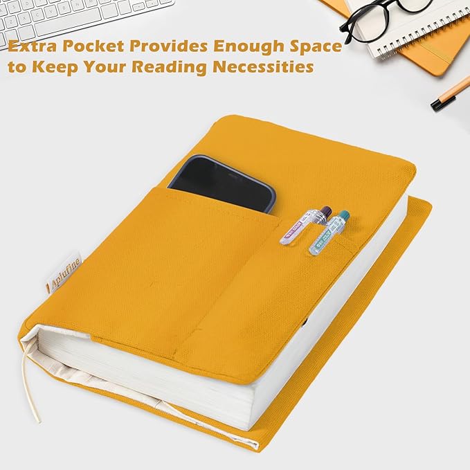 Canvas Book Covers, Washable Book Protector, Book Cover for Paperback Novels, Adjustable Book Cover for Hardcover with Pockets for Pen, Soft Cover Books, Book Lovers Gifts