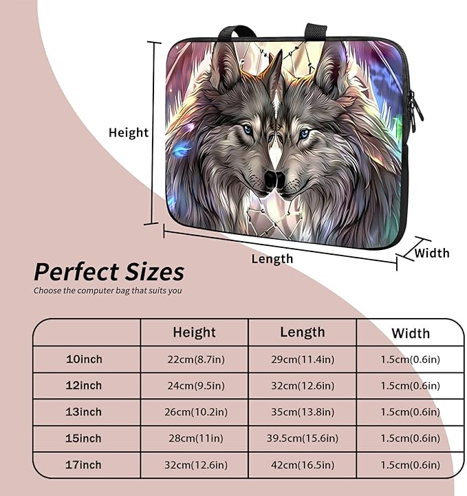 Laptop Sleeve Case Bag 13 inch, Couple Wolf Slim Carrying Case Durable Handbag Travel Laptop Bag for 13 inch MacBook Air M3/M2/Pro M2/ 13" iPad Pro/Air M4/M2 2024