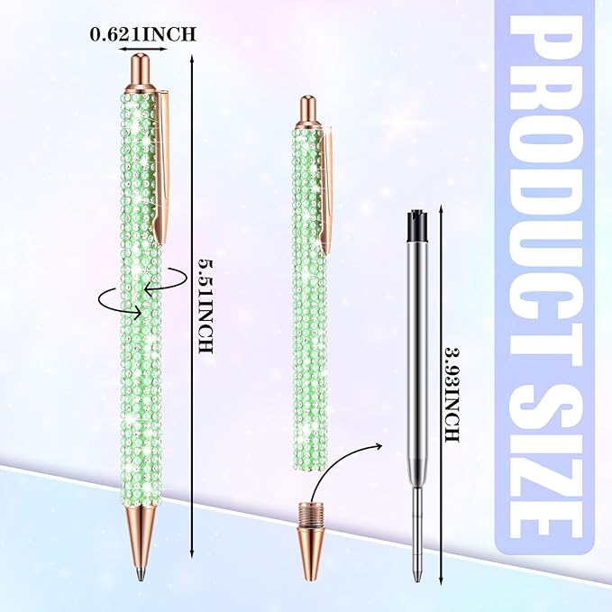 Ireer 4 Pcs Bling Rhinestone Sparkly Pens for Women Diamond Ink Crystal Glitter Metal Ballpoint Bedazzled Fancy Pens 4 Pcs 1.0mm Refills(Purple,Green,Blue,White)