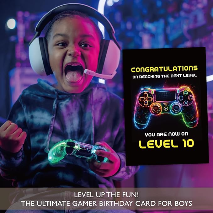 Gooji 5x7 Gamer Birthday Card for Boys – Cool Video Game Birthday Card for Son, Grandson, Brother, Nephew, Kids Ages 9, 10, 11, 12 – Fun Gift for Gamers (12Y)
