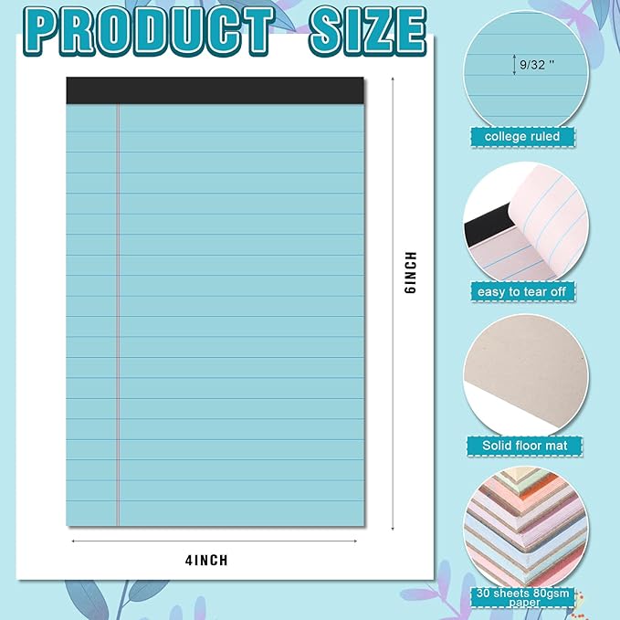 Lincia 36 Pcs 4" x 6" Legal Pad Writing Notepads Small Legal Pad College Ruled 30 Sheets Multiple Color Lined Note for Work 80 Gsm Paper for Grocery List Shopping List (Candy Color)