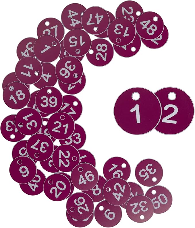 StayMax Plastic ID Number Tags Engraved Tags Key Tags Without Key Rings (1-50, Purple)