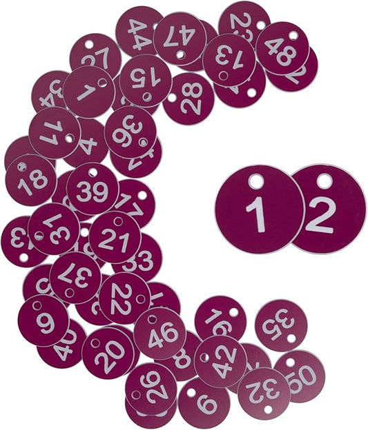 StayMax Plastic ID Number Tags Engraved Tags Key Tags Without Key Rings (1-100, Purple)