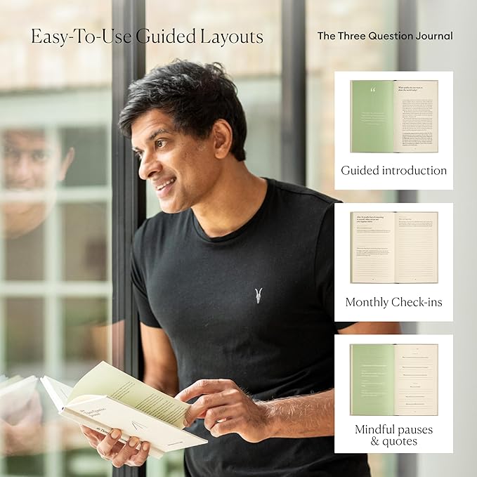 The Three Question Journal Dr. Rangan Chatterjee - Daily Gratitude Journal 2025 for Mindfulness, Stress Relief, Guided Journal for Daily Mental Wellness Personal Growth - Linen - Intelligent Change