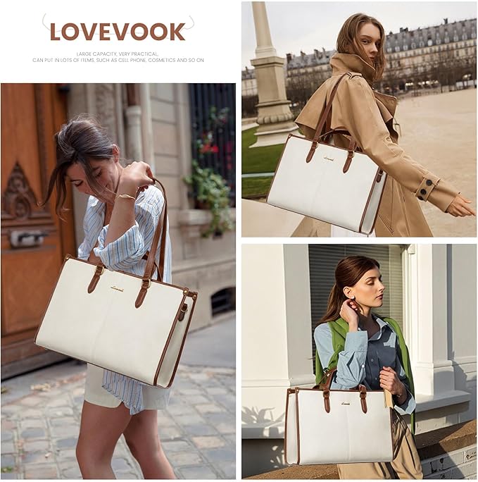 LOVEVOOK Laptop Bag for Women,15.6 inch Work Bags with Clutch, Vintage Leather Laptop Tote Bag,Computer Bag Laptop Purse, Briefcase Tote Bag Shoulder Bag Handbag for Business Office Teacher