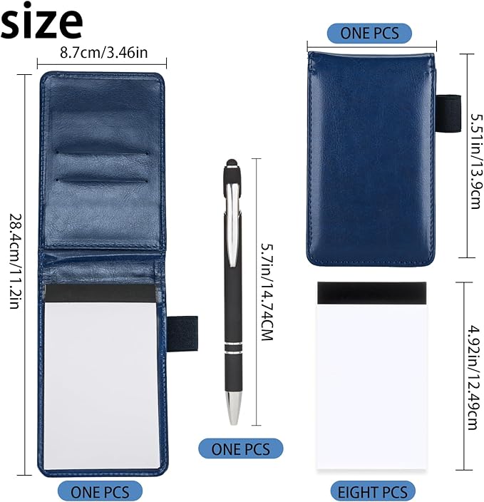 Camelmother 10Pocket Notebook Small Notepad Holder Set 3 x 5 Inch with Pen Small notebooks note pads Leather Notepad (blue plain)
