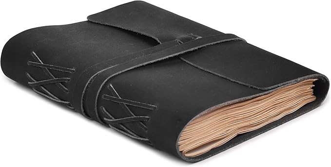 LEATHER VILLAGE Leather Bound Journal - Black, 13"X8", 220 Pages - Vintage Blank Paper Diary for Writing, Drawing, Sketchbook, and Travel Notebook - Ideal for Women and Men