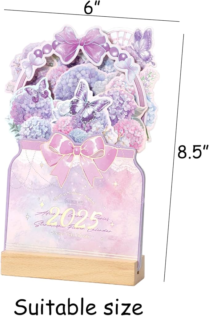 2025 Creative Desk Calendar Unique Flower Basket Shape New Year Schedule Calendar 8.5" x 6" - Hydrangea