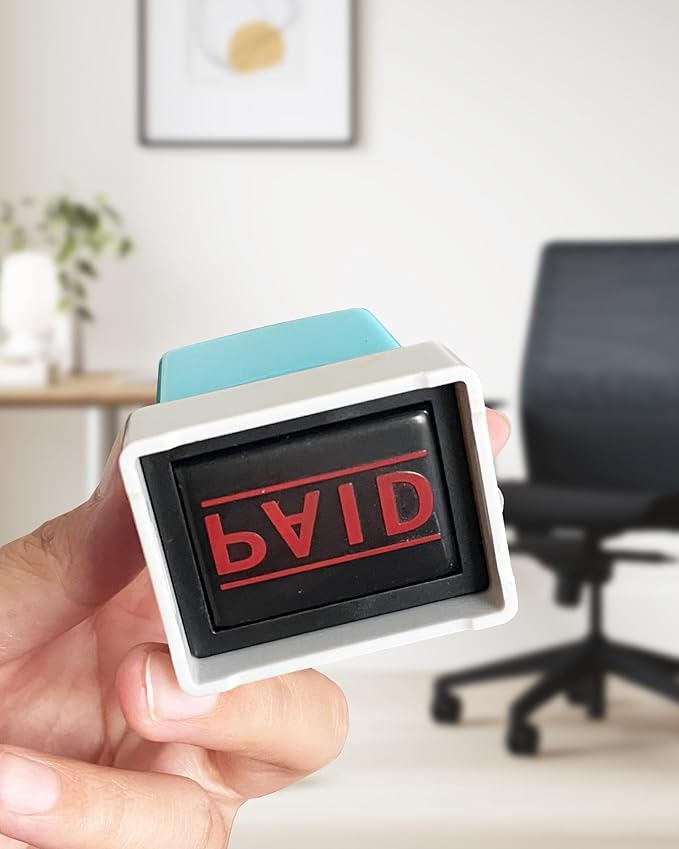 WAFJAMF Paid Stamp–Pre-Inked Message Stamp Self Inking Rubber Stamp Red Ink-Medium