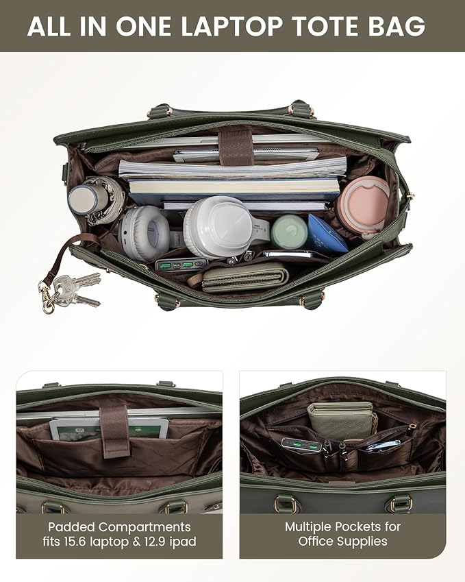 LOVEVOOK Laptop Bag for Women, 15.6 Inch Large PU Leather Tote Bag, Professional Teacher Work Bag, Waterproof Business Computer Briefcase, Shoulder Tote Purse for Office