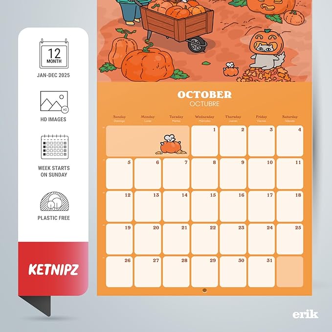 Ketnipz Wall Calendar 2025 12" x 12" FSC® Plastic Free - Starts Week On Sunday | Square Wall Calendar | Family Planner Calendar 2025 | Ketnipz Calendar 2025