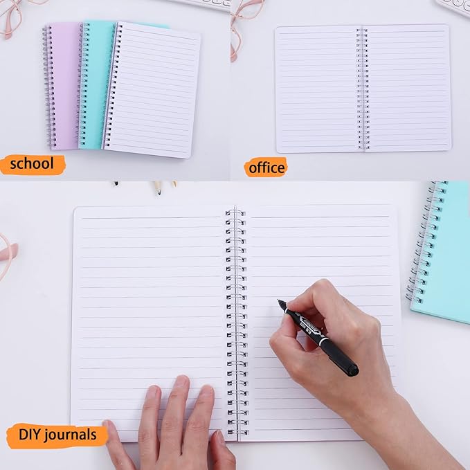 Spiral Notebook, 4 Pack A5 Aesthetic College Ruled - Lined Journals Notebooks, Cute Office Supplies Notebooks for Work, Study, and Notes, 640 Pages, 5.7" x 8.3" ( Blue, Pink, Green, Transparent )