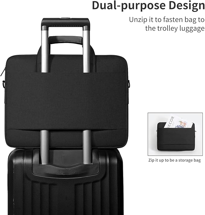 Laptop Shoulder Bag, 13-13.3-14-15-15.4-15.6-16-17.3-18 Inch Laptop/Tablet, Water-Repellent Fabric, Business for Men Women (15-16 inch, Black)