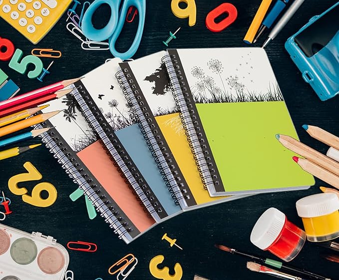 Yansanido Spiral Notebook, 4 Pcs A5 Thick Tree Design Hardcover 8mm Ruled 4 Color 80 Sheets -160 Pages Journals for Study and Notes (Tree)