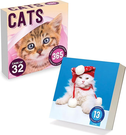 TF PUBLISHING 2025 Cat A Day Daily Desktop Calendar Case of 32 - Home and Office Organization - Over 300 Full-Color Easy Tear-Off Pages - Attached Fold-Out Cardboard Easel for Desks - 5.25” x 5.25”