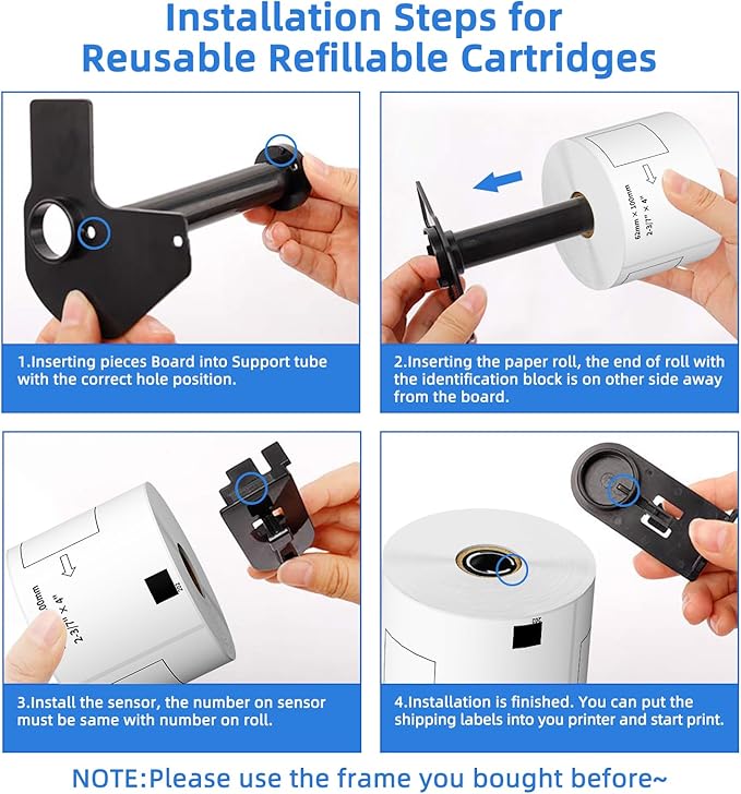 12 Rolls Compatible Shipping Labels Replacement for Brother DK-1202 (2.4" X 3.9"), Compatible with Brother QL Label Printers QL800 QL1100 with 1 Refillable Cartridge Frame