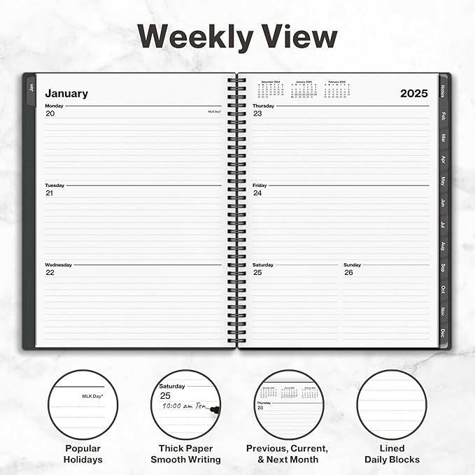 Dunwell 2025 Planner Weekly Monthly, 8.5x11 (Gray), Jan 2025 to Dec 2025 Large Yearly Planner Book with Monthly Tabs, Daily Calendar Agenda 8.5 x 11