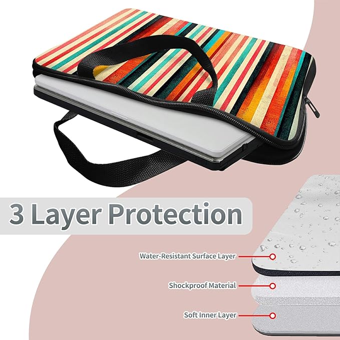 Laptop Sleeve Case Bag 15 inch, Colorful Vertical Stripes Slim Carrying Case Durable Handbag Travel Laptop Bag for 15 inch MacBook Air M3/M2/15 Pro/Surface Laptop 7/6/5/4/3/ Dell XPS 15 Plus
