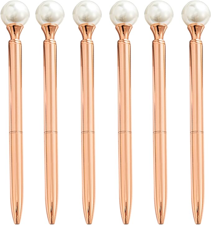 6 Pieces False Pearl Decoration Twist Metal Ballpoint Pen Ball Pen 1.0 MM Black Ink