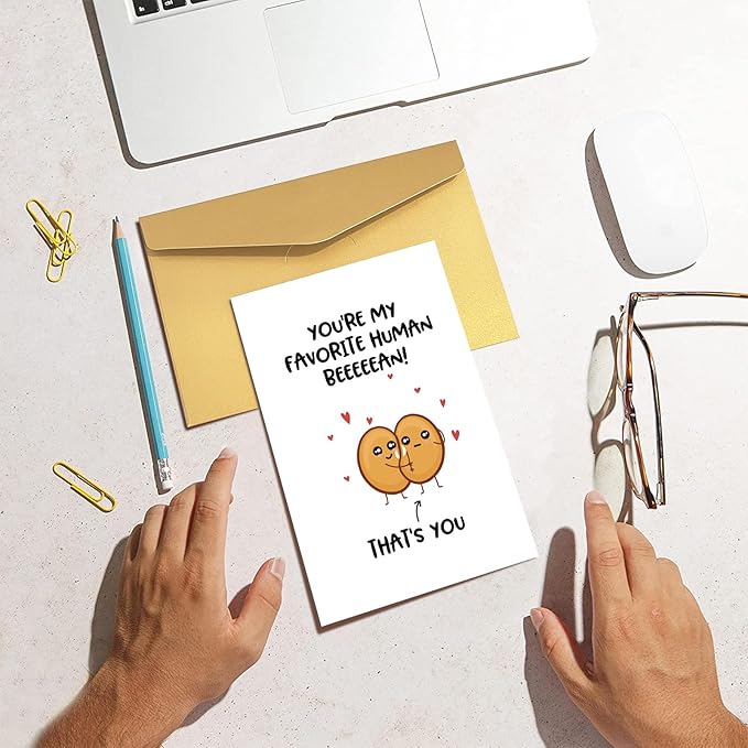 Cute Bean Pun Love Card, Funny Birthday Card for Him Her, Adorable Valentines Card for Boyfriend Girlfriend, Anniversary Card for Husband Wife