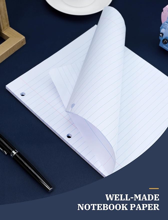 Loose Leaf Paper Wide Ruled, 8-1/2 x 11 In, 400 Sheets Filler Paper for 3-Ring Binder, Double-Printing Lined Paper, 3-Hole Punched Notebook Paper Binder Paper 8.5'' x 11'', 4 Pack, 100 Sheets/Pad
