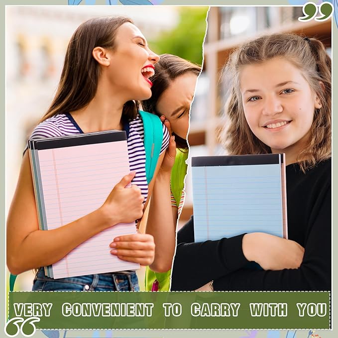 Lincia 12 Pcs 5" x 8" Colored Note Pads Mini Legal Pads Ruled 50 Sheets Per Micro Writing Pads Perforated and Lined for College Office Supplies (Retro Colors)