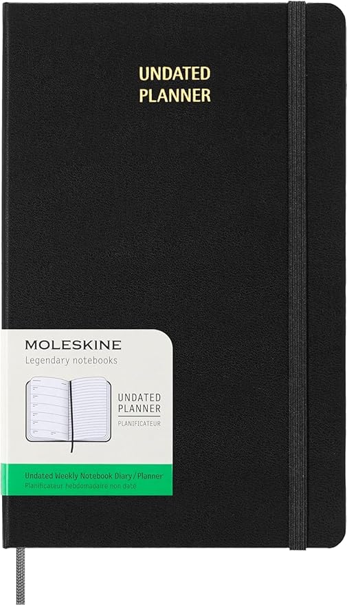 Moleskine Classic Weekly Undated Planner, Hard Cover, Large (5" x 8.25"), Black, 288 pages